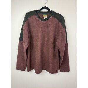 Vintage Y2K Horny Toad Pullover Fleece V Neck Sweater‎ Red Brown Men's M Sherpa
